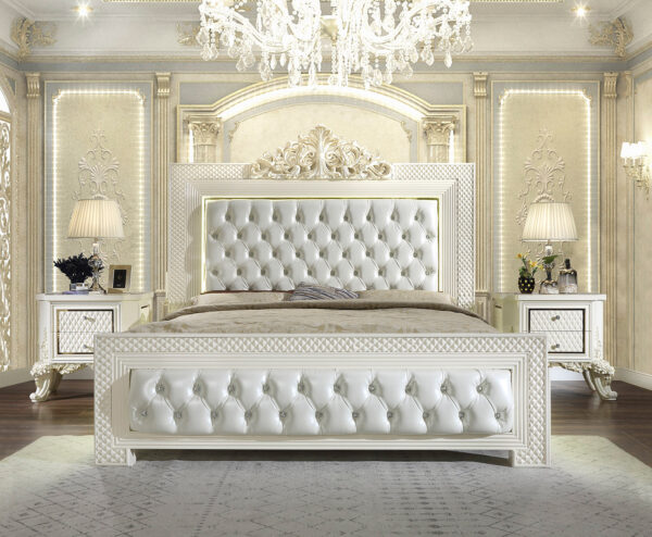 set tempat tidur warna putih ukir jepara